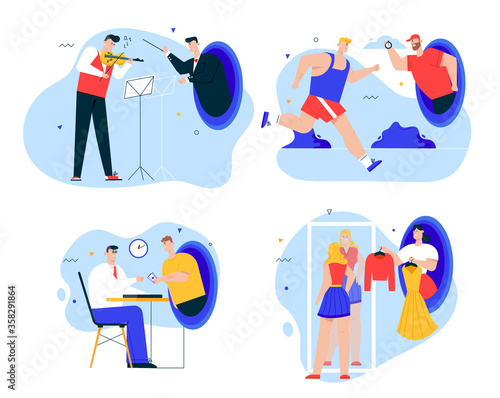 Vector character illustration of futuristic scenes teleportation