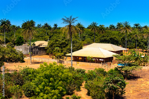 Houses on a Bubaque island, Bissagos Archipelago (Bijagos), Guinea Bissau. UNESCO Biosphere Reserve