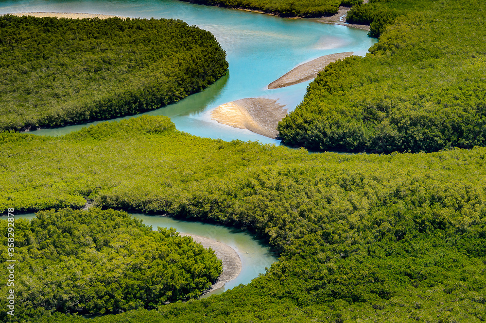 Beautiful Aerial view of river, Bissagos Archipelago (Bijagos), Guinea Bissau. UNESCO Biosphere Reserve