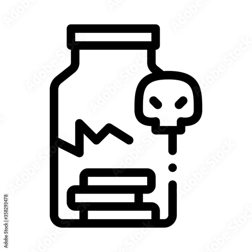 cracked bottle of pills icon vector. cracked bottle of pills sign. isolated contour symbol illustration
