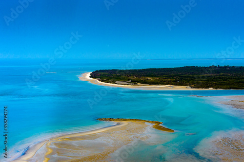 Ocean, water, sand, low tide, Aerial view of the Bissagos Archipelago (Bijagos), Guinea Bissau. UNESCO Biosphere Reserve