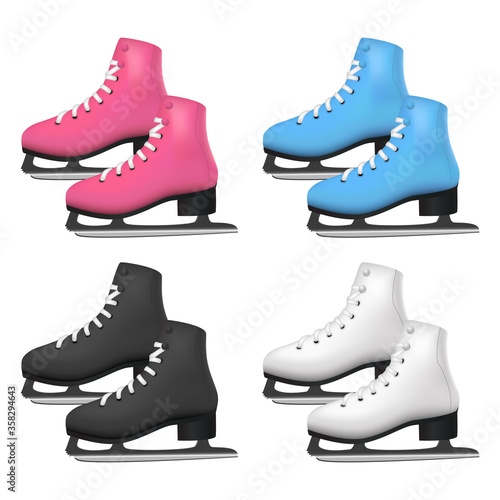 Realistic 3d Detailed Color Figure Skates. Vector