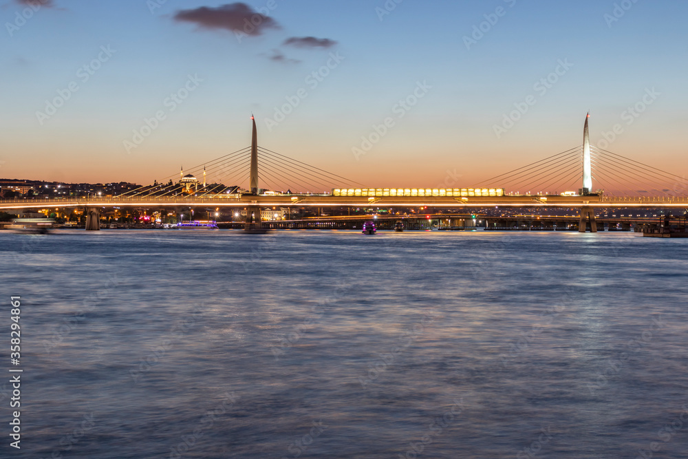 Sunset of Golden Horn near Galata Bridge in Istanbul, Turkey