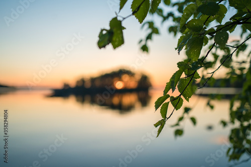 finnish summer sunset midsummer bright outside lakeside photo
