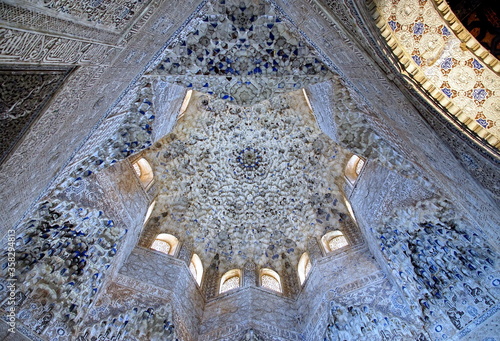 Ceiling in Alhambra Palace in Granada. Nasrid Palace, islamic art.