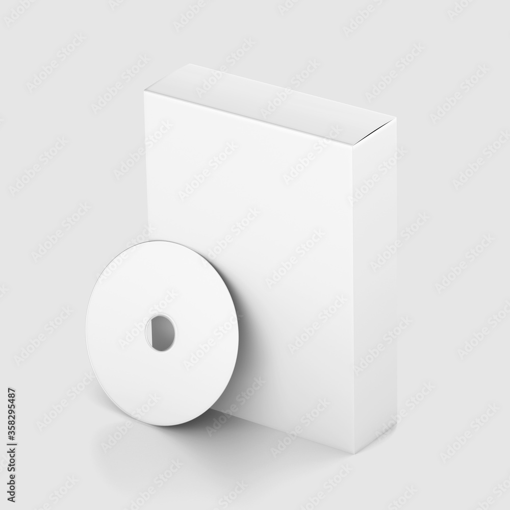 Blank white software box Mockup with disk, medium size Cardboard package box with dvd/cd, 3d rendering isolated on light background, ready for your design Blank white software box Mockup with disk, medium size Cardboard package box with dvd/cd, 3d rendering isolated on light background, ready for your design