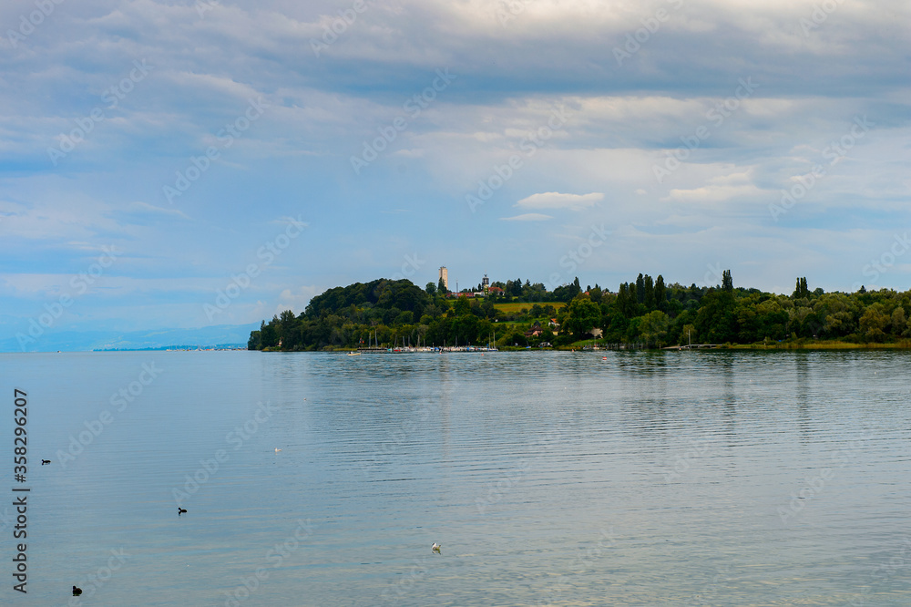 Coast of the Lake Constance (Bodensee) on the Rhine at the  foot of the Alps