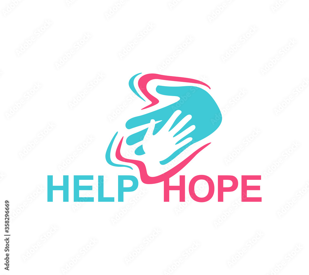 Help and Hope logo template - helping hand in mofern counter-form decoration - isolated vector emblem Help and Hope logo template - helping hand in mofern counter-form decoration - isolated vector emblem