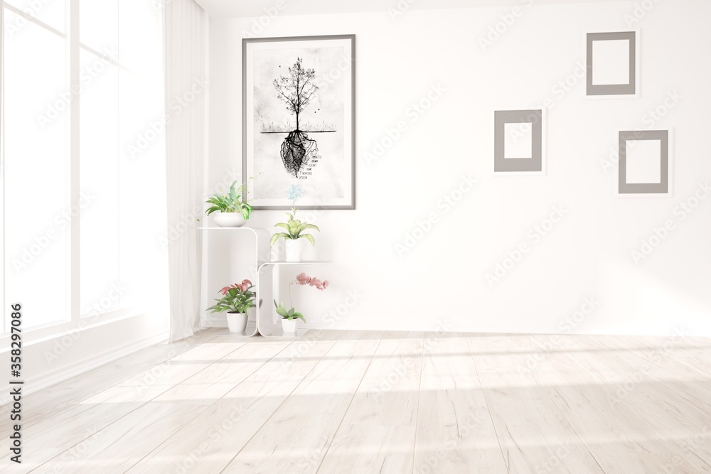 Fototapeta premium modern room with frames and plants interior design. 3D illustration