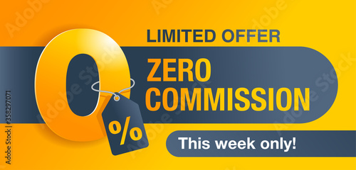 0 zero commission special offer banner template in yellow an dark gray colors - vector promo limited offers flyer