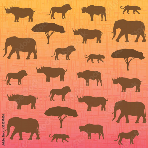 Safari big five animals seamless pattern. Set of famous african fauna. Vector illustration
