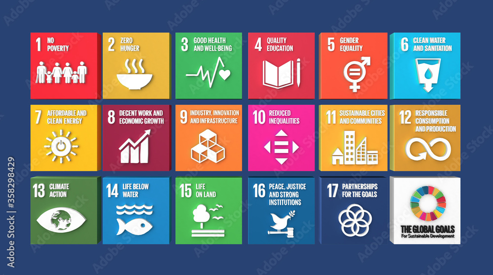 Sustainable Development Goals the United Nations. SDG. 3D Rendered
