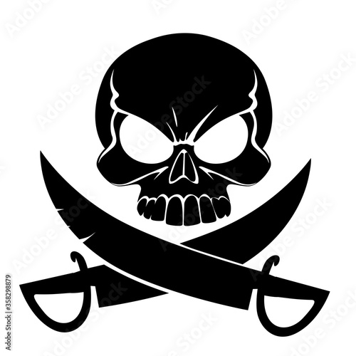 Scary grinning skull with sabers isolated on white background