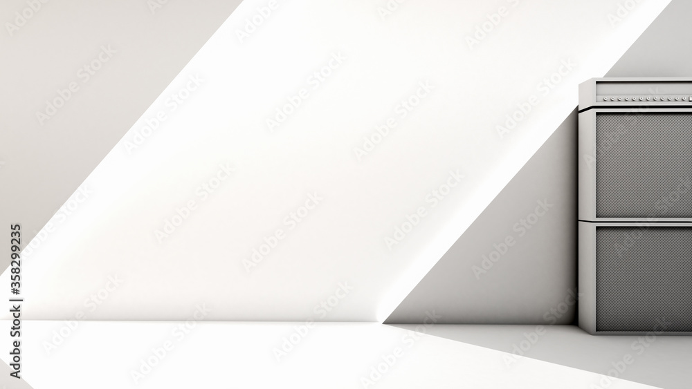 Fototapeta premium 3d rendering of empty room and amplifier, mockup on white screen