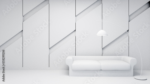 3d rendering of modern living room and copy space, mock up in white screen