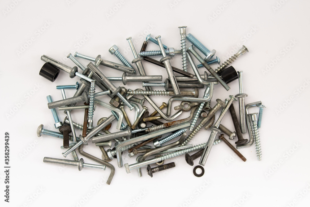 screws bolts and screws on a white background screws bolts and screws on a white background