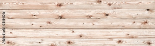 Natural larch wood wide panoramic texture. Widescreen wooden board rustic background photo