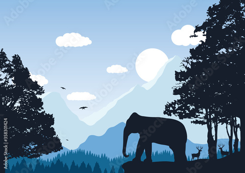 elephant  with  mountain landscape.