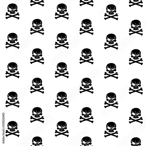 Grin Jolly Roger or danger sign on white seamless background