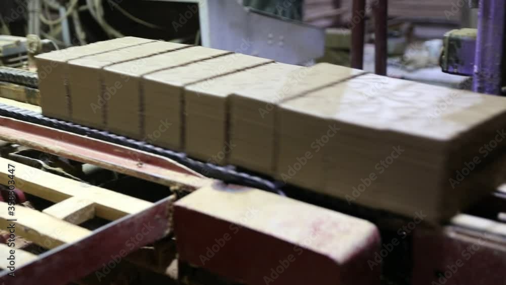 Automatic brick production line. Cutting clay briquettes into brick blanks Automatic brick production line. Cutting clay briquettes into brick blanks