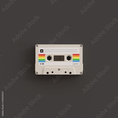 White cassette tape with blank label. Front view.