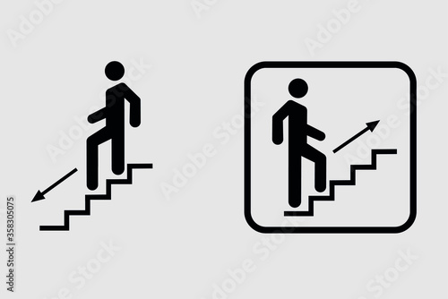 Upstairs-downstairs icon sign. Walking man in the stairs. Career symbol. flat design. Vector illustration.