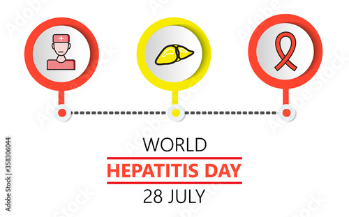 Hepatitis A, B, C, D, cirrhosis, world hepatitis day concept vector. Liver, ribbon icons are shown for website, mobile, apps, info-graphic
