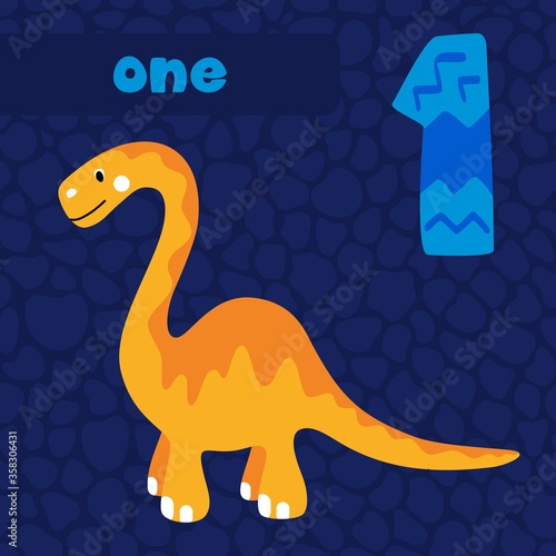 Cute dinosaurs design. Vector illustration. Number one