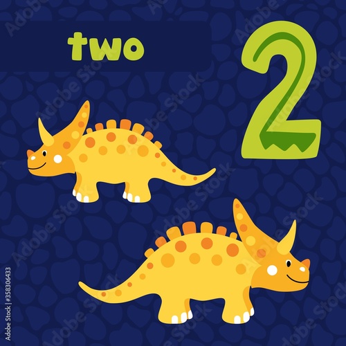 Cute dinosaurs design. Vector illustration. Number two