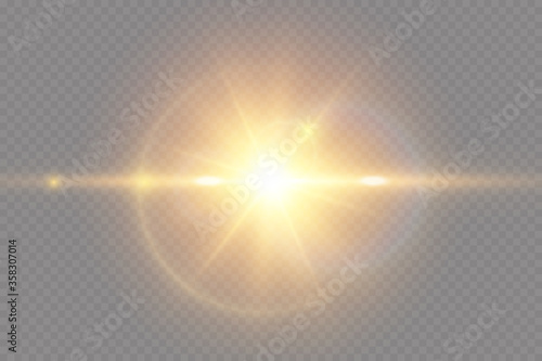  Glowing light explodes on a transparent background. with ray. Transparent shining sun, bright flash. Special lens flare light effect.