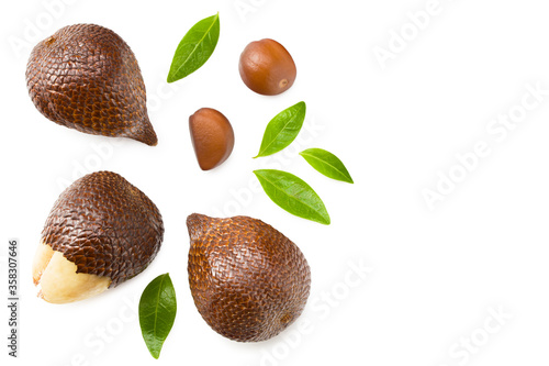 Salak or snake fruit isolated on white background. top view