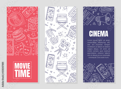 Vertical template flyers for cinema. Vector illustration.