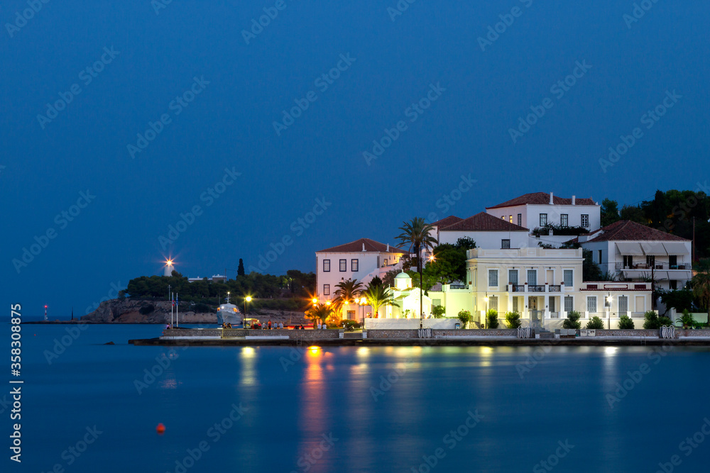 Partial view of the port of Spetses, at Spetses island, in Argosaronic gulf, near Athens, Greece.
