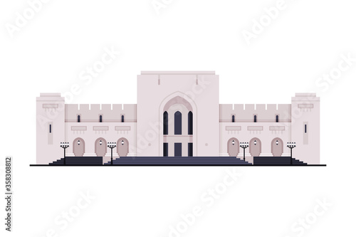 Travel to Oman, Muscat City Architecture, Famous Landmark Flat Vector Illustration