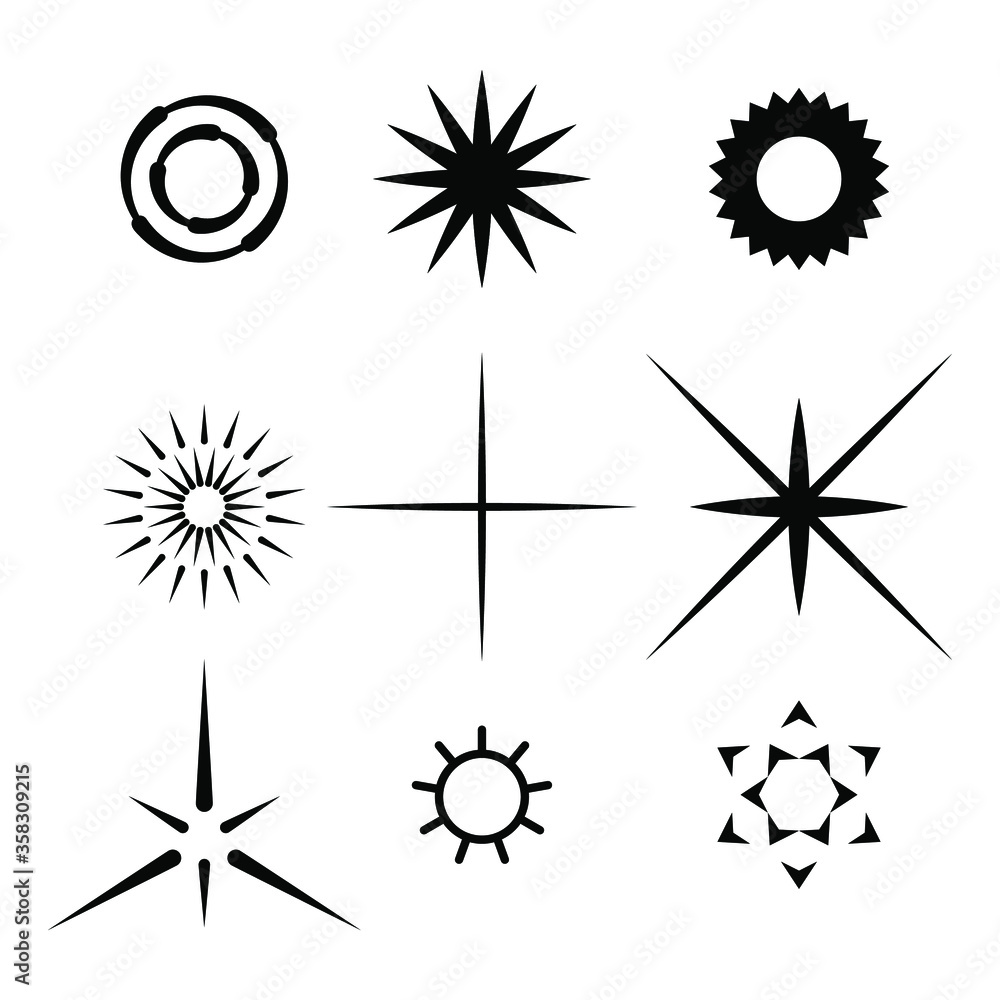 Fototapeta premium Set Black Collection Star Icons Sparkles Vector Symbols Shine Elements