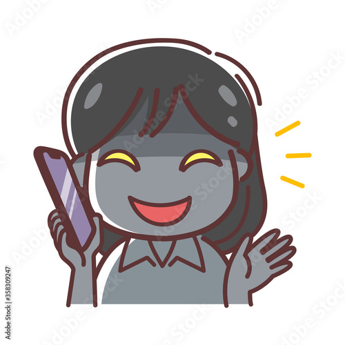 悪意のあるムードの女性がスマホで話しているイラスト（犯罪・加害者・サイコパス）
