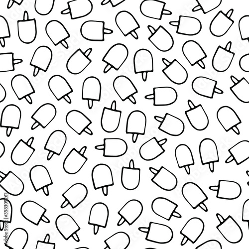 Ice Cream Eskimo Sweet Food Hand Drawn Doodle Cartoon Vector Illustration Outline Seamless Pattern Print Isolated Elements White Background