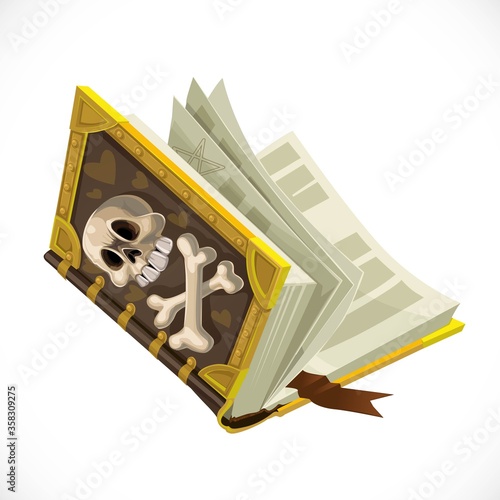 Antique book with terrible skull on cover isolated on white background