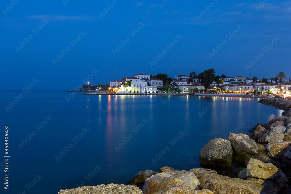 Partial view of the port of Spetses, at Spetses island, in Argosaronic gulf, near Athens, Greece.