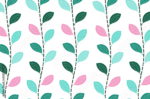 Violet basil branch vector seamless pattern. Connected cooking herb branches with dashed line. Hand drawn illustration for print design, wallpaper, cover, wrapping paper, fabric, textile