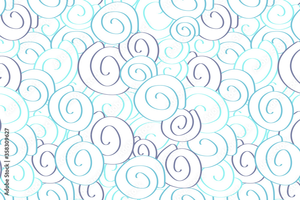 Blue mollusc shell seamless pattern on white isolated background. Hand drawn doodle vector illustration for fabric, textile, wallpaper, cover, backdrop Blue mollusc shell seamless pattern on white isolated background. Hand drawn doodle vector illustration for fabric, textile, wallpaper, cover, backdrop
