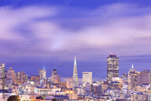 Downtown skyline of San Francisco at night, California, United States.