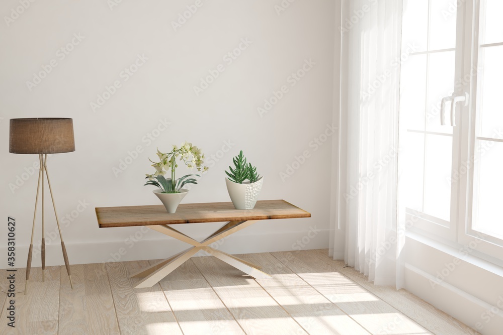 modern room with table and flowers interior design. 3D illustration modern room with table and flowers interior design. 3D illustration