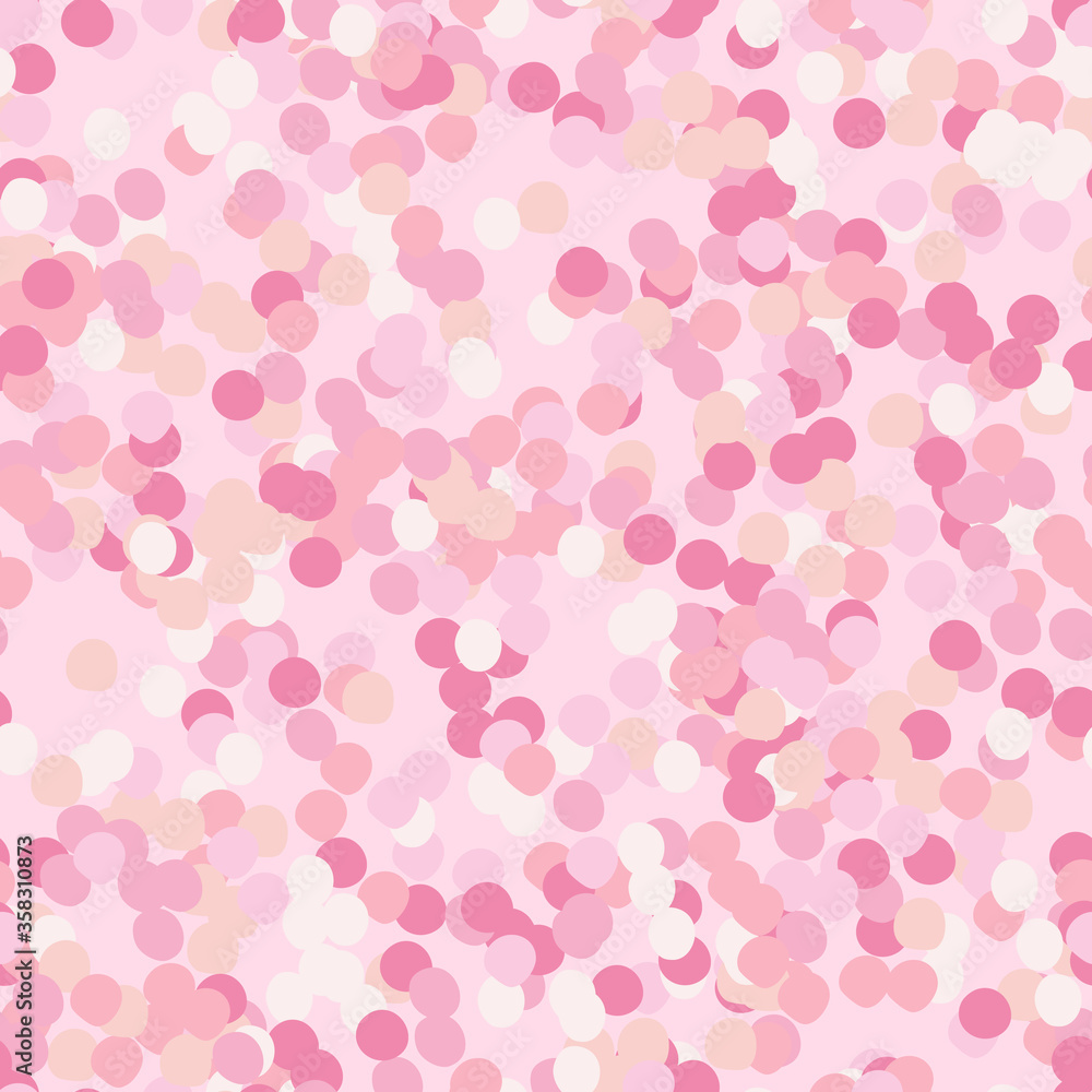 Abstract pink polka dots seamless pattern. Confetti background. Cute circle shapes wallpaper.