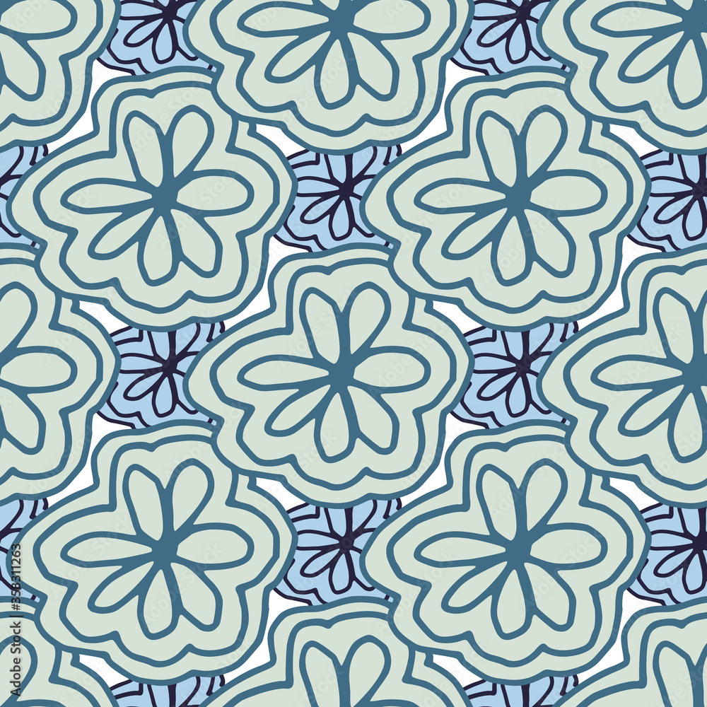 Blue flower seamless pattern. Abstract lace floral endless wallpaper. Line art. Blue flower seamless pattern. Abstract lace floral endless wallpaper. Line art.