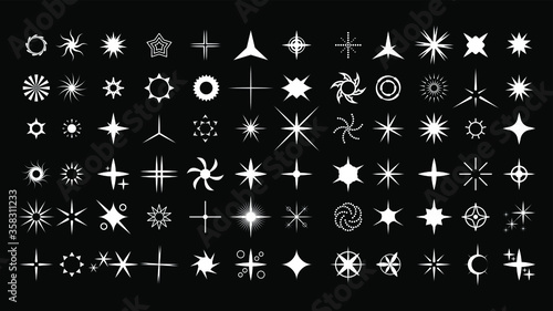 Set White Collection Star Icons Sparkles Vector Symbols Shine Elements