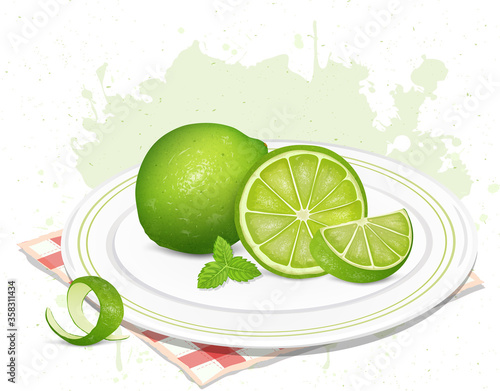 Green lemon with half piece of lemon- vector illustration.