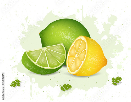 Green and yellow lemon - vector illustration