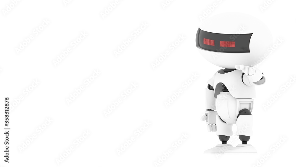 Robot 3d rendering illustration on white background. Droid 3d rendering. Technic science and futuristic background.