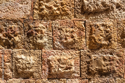 View of surface of the stone wall of the masonry of Jerusalem stones